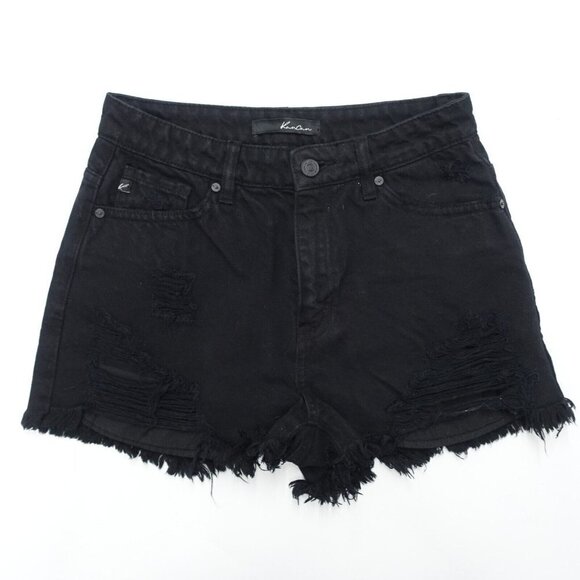 Kancan Cut-Off Shorts Women's Size S Black Denim 5-Pocket Distressed 100% Cotton - Picture 1 of 6